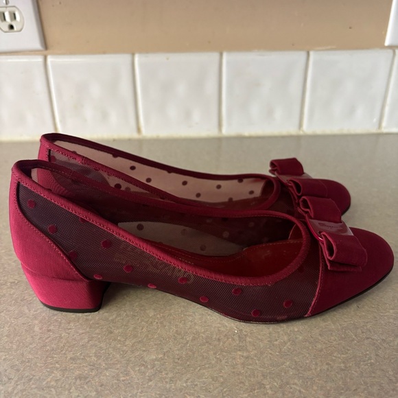 Salvatore Ferragamo Satin Vara Bow Mesh Polka Dot Preppy Luxury Office Heels 7.5 - Picture 5 of 9